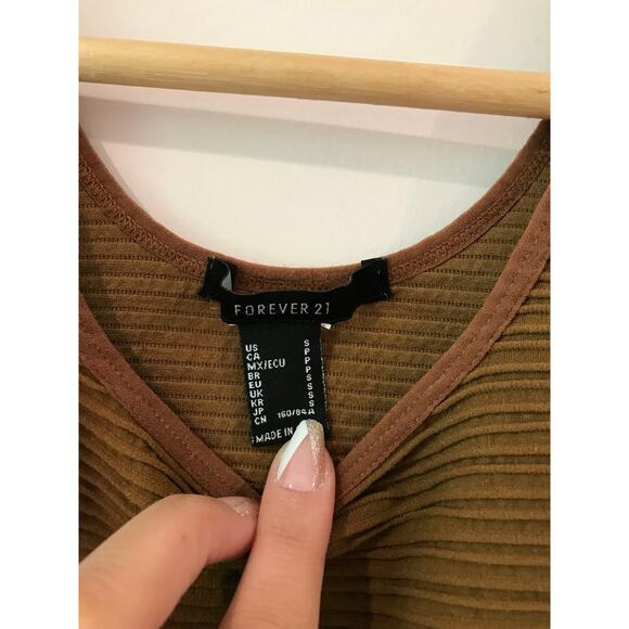 FOREVER 21 xxi brown ribbed thong bodysuit basic - Picture 3 of 4